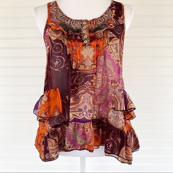 Asymmetrical hem sequins ruffle blouse Small - Picture 1 of 11